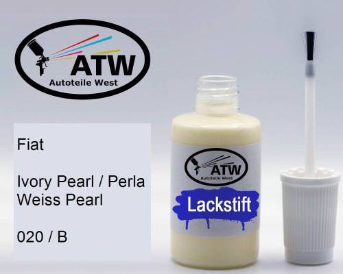 Fiat, Ivory Pearl / Perla Weiss Pearl, 020 / B: 20ml Lackstift, von ATW Autoteile West.